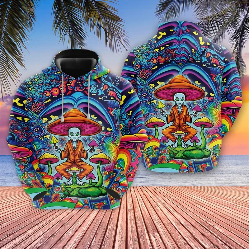 Harajuku Fashion Alien Graphic Sweatshirts Trippy Mushroom Y2k Hoodies For Men Clothes Cartoon Boy Pullovers Hip Hop UFO Hoody — image 2
