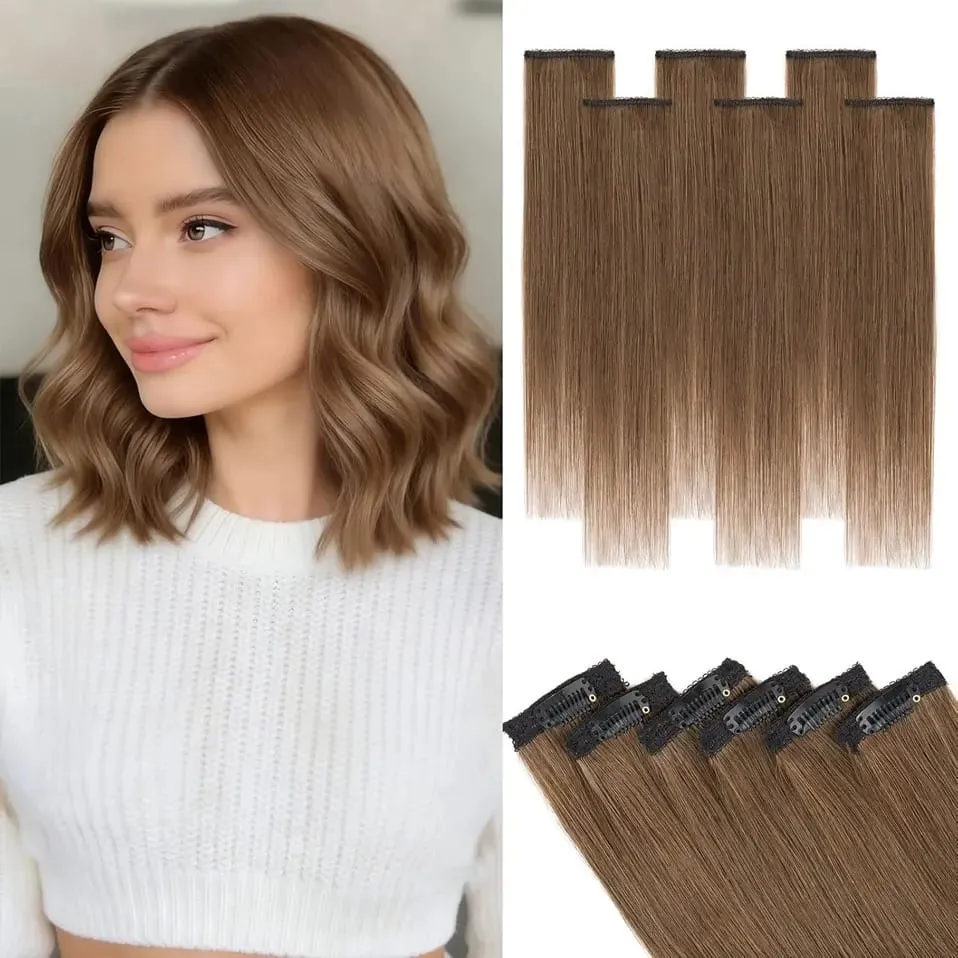 6 Pcs Clip In Human Hair Extensions Single Clip Ins Short Hair Extensions Seamless Straight Highlight Hairpieces for Women — image 12
