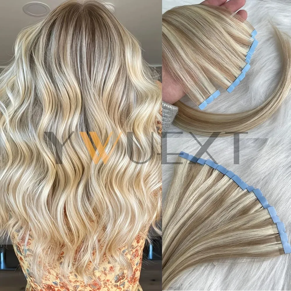 Mini Tape In Human Hair Extensions 12"-20" Machine Remy Skin Weft Adhesive Tape Hair Natural Black Brown Blonde Tape Ons 10pcs — image 14