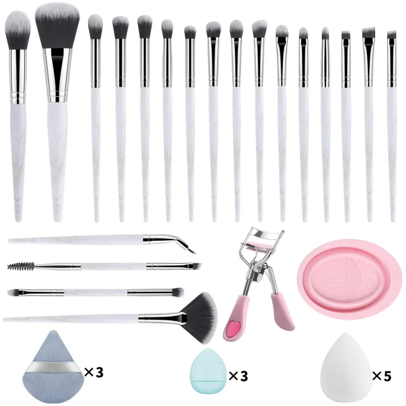 33Pcs Makeup Tool Kit 20 Makeup Brushes na May Powder Puff Cleaning Bowl Eyelash Curler Full Face Eye Makeup Set