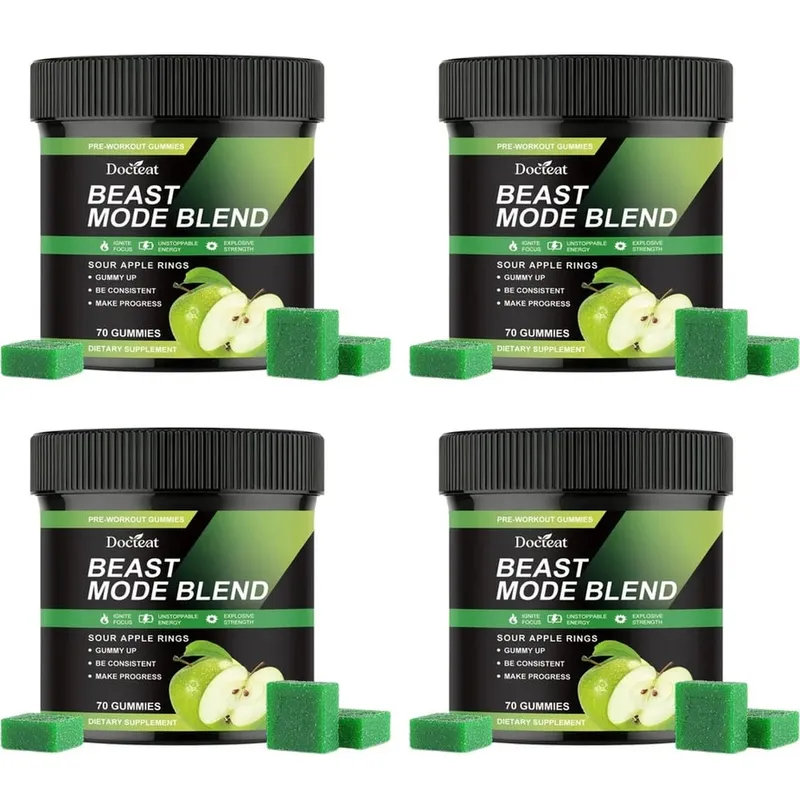 Pre Workout Energy Gummies with Caffeine Taurine Rhodiola Rosea CoQ10 & B Vitamins Supports Workout Focus Energy Strength 70 Ct