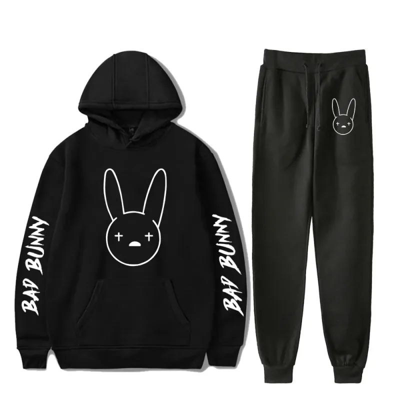 Harajuku Comfortable Funny bad bunny Print Sweatshirt Sweatpants Suit Men/Women Hoodies+ Trousers Suit Cute 2 Piece Set Clothes — image 12