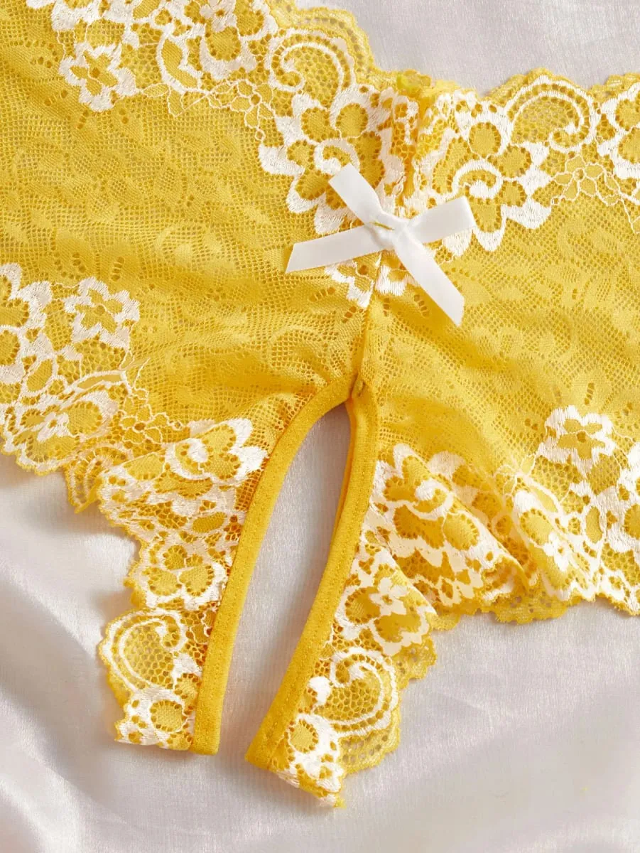 Sexy Lingerie Set Women Lace Bra And Panty See Through Floral Embroidery Bralette Transparent Erotic Underwear Bow Nightwear — image 5