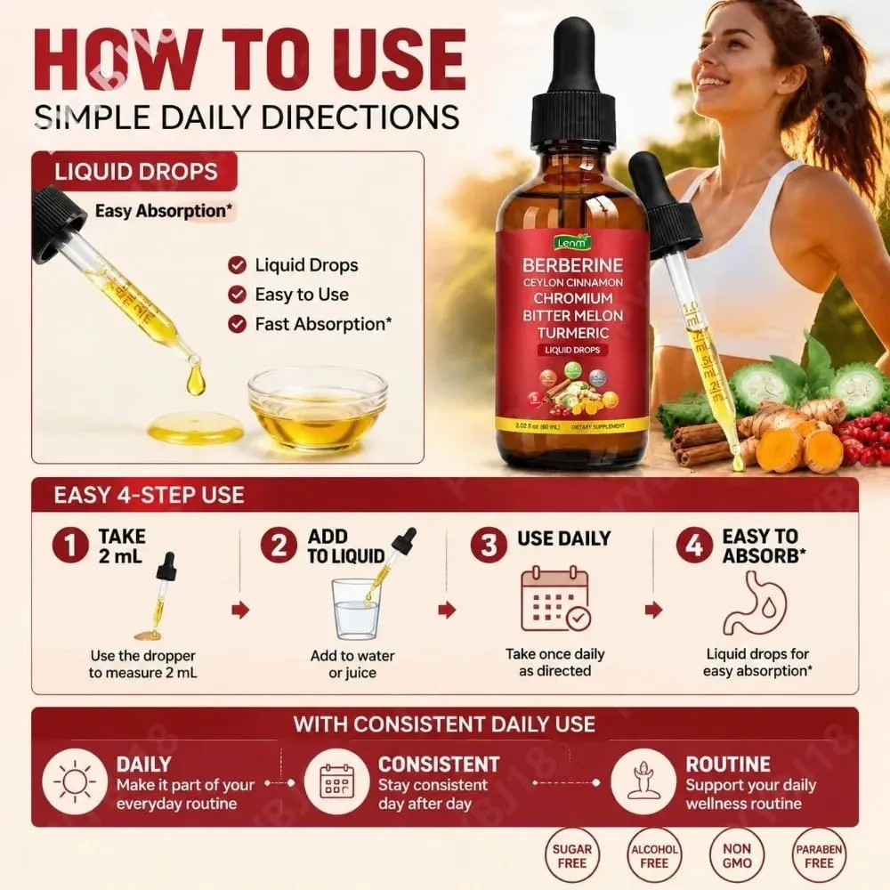 Berberine Liquid Drops Chromium & Ceylon Cinnamon Supports Vitality Metabolic Wellness Digestive Health Sugar-Free Non-GMO 60ml — image 5