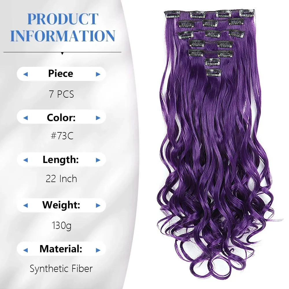 Synthetic Clip in Hair Extensions Purple hairpieces 7pcs/set 22inch Thick Hair for Women Girls Daily Party Cosplay — image 3
