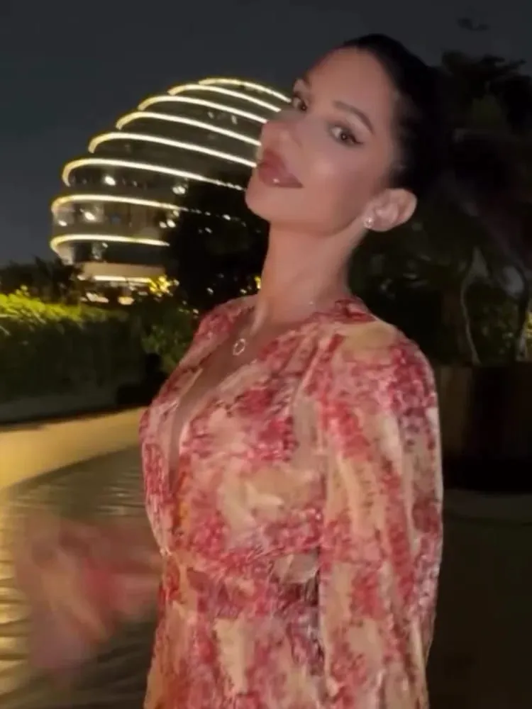 Sexy V Neck Printed Ruffle Dress Women's Fashion Long Sleeve High Waist Slim A-line Mini Dresses 2026 Lady Dating Daily Robe — image 4
