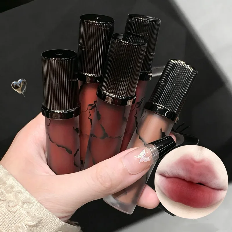 Marble Matte Lip Mud Velvet Soft Fog Lip Tint Lâu trôi Không dính Cup Lip Mỹ phẩm