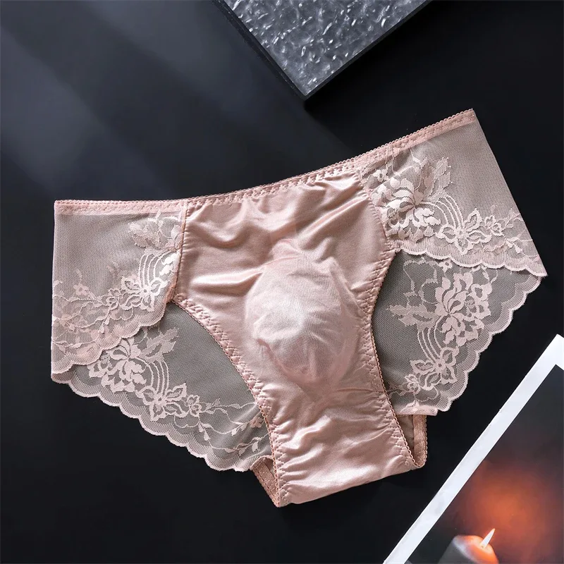 Lace men's underwear 3D Punched tangas japonesa Ice Silk Thin calzoncillos hombre Sexy lingerie adults 18 plus cuec gay panties