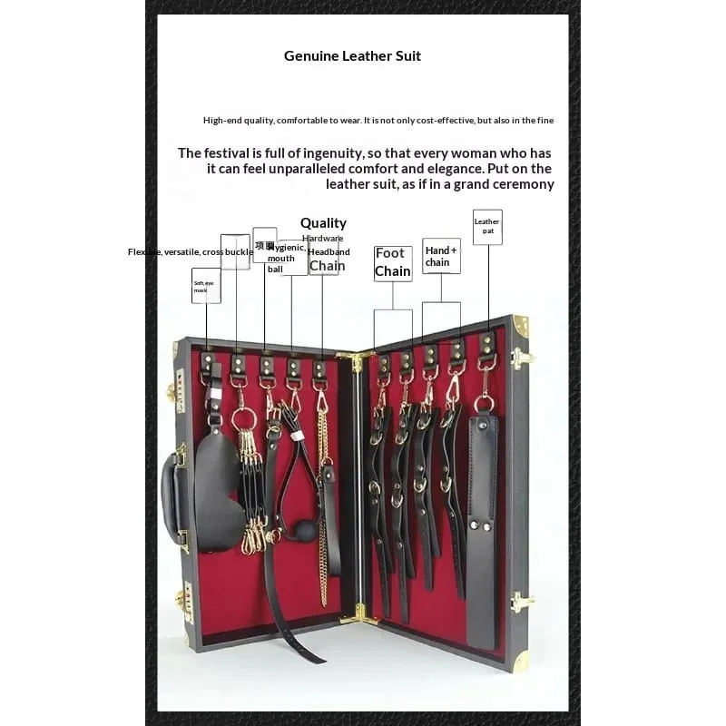 Genuine leather 8-piece prop set bondage blindfold choker genuine leather couple adult sex toys SM alternative toys.Dom Sub — image 4