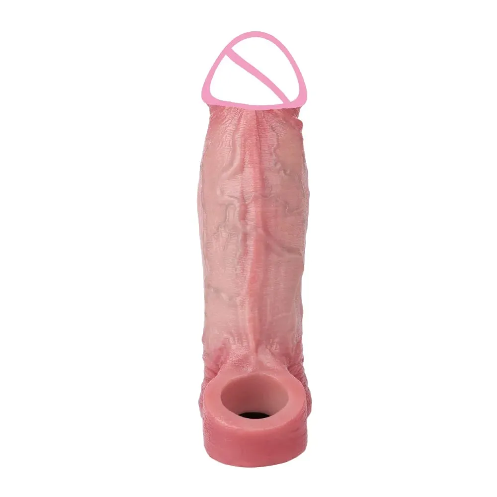 7.2in Realistic Penis Sleeve Reusable Penis Sleeve with Cock Ring Silicone Penis Enlarger Sleeve Male Adult Sex Toy for Men — image 3