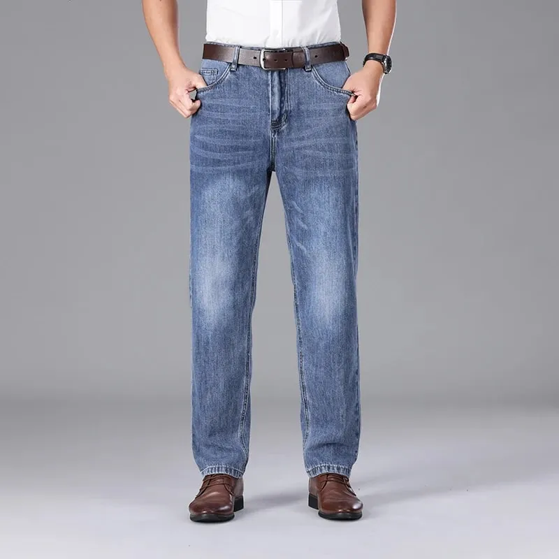 2026 Summer High Quality Brand Cloth Business Casual Men's Lightweight Straight Loose Jeans Classic Retro Thin Cotton Trousers