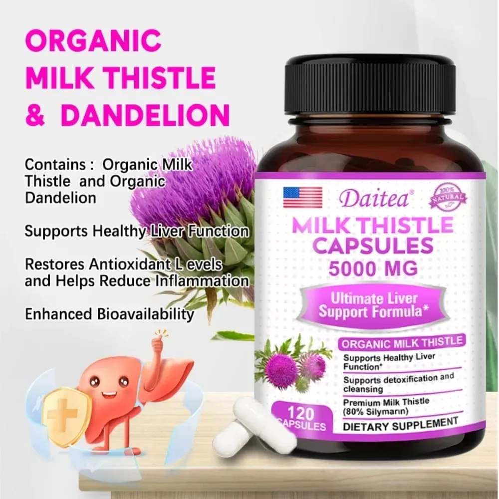 Milk Thistle with Dandelion Root - Antioxidant Liver & Kidney Health Support Supplement - Vegan Non-GMO Gluten Free