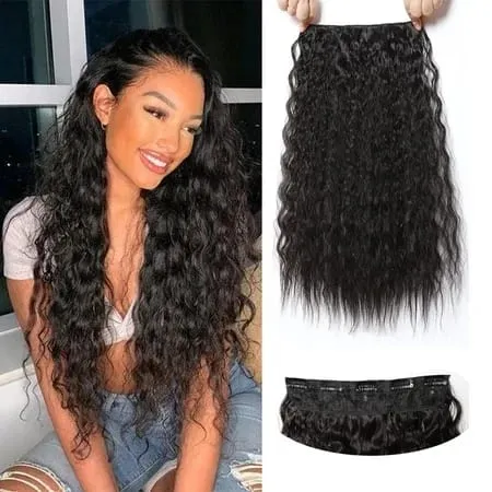 24Inch Synthetic Long Kinky Curly Hair High Temperature Corn Wave Hair Extension Clip in Fiber Hairpieces for Women — image 2