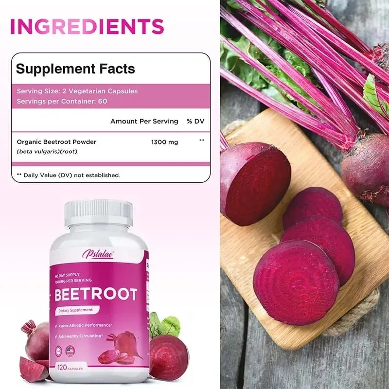 Beet Root Capsules - Promotes Heart Health Boosts Natural Energy Improves Endurance and Maintains Normal Blood Pressure — image 2