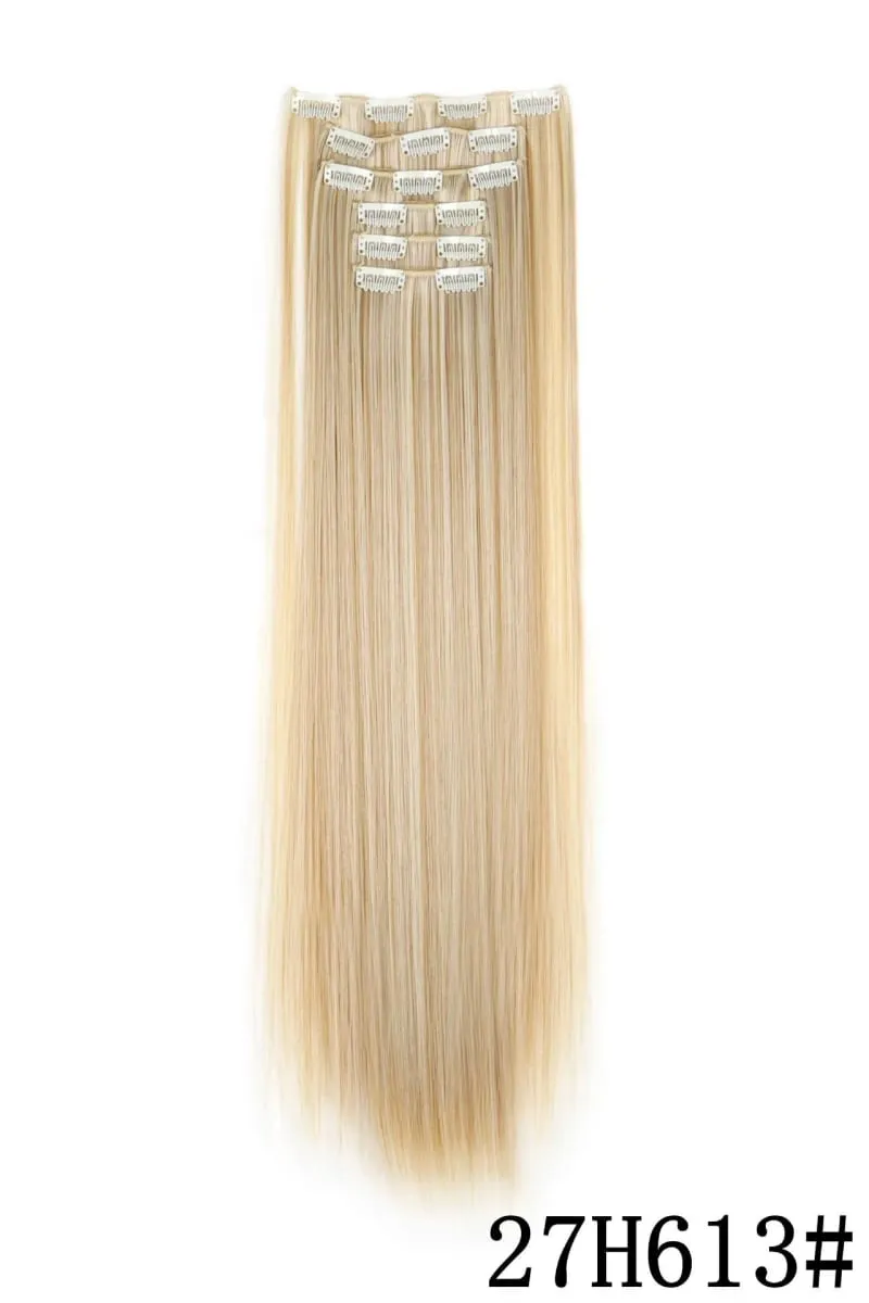 24Inch 16 Clips in Hair Extensions Long Straight Hairstyle Blonde Black Hairpieces Heat Resistant False Hair Daily Use Cosplay — image 24