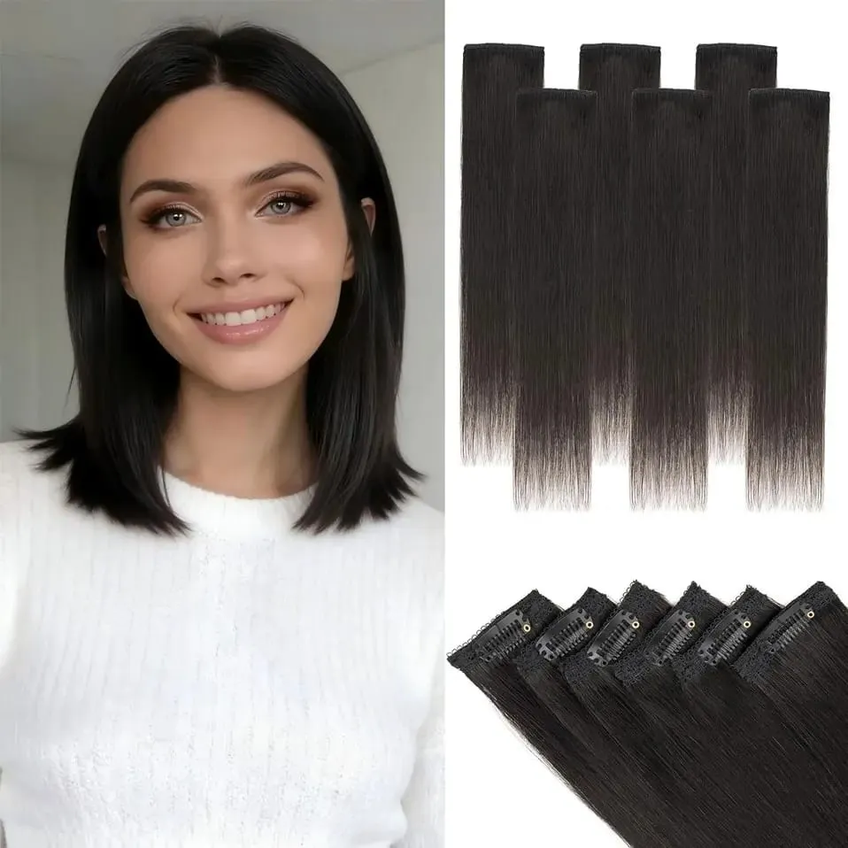 6 Pcs Clip In Human Hair Extensions Single Clip Ins Short Hair Extensions Seamless Straight Highlight Hairpieces for Women — image 10