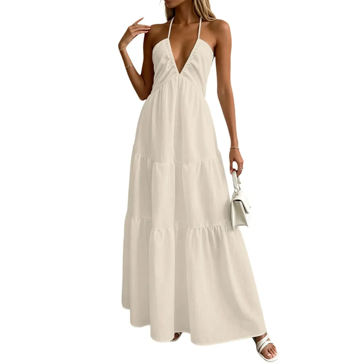 Summer Halter Neck Women's Dress Elegant Chic Wedding Party Beach Dress Backless Flowy Vacation Boho Sling Long Dresses Women — image 3