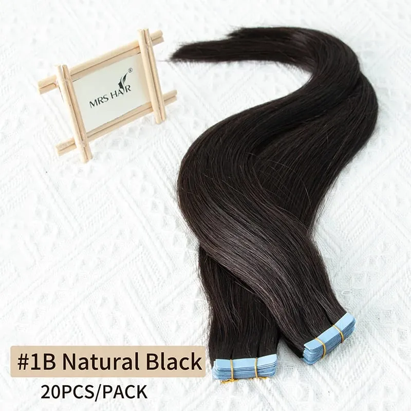 PU Seamless Tape in Human Hair Extensions Silky Straight Remy Skin Weft Tape Hair Extension 12-20 inch 20pcs/pack 1B Natural Black 30g for Add Volume