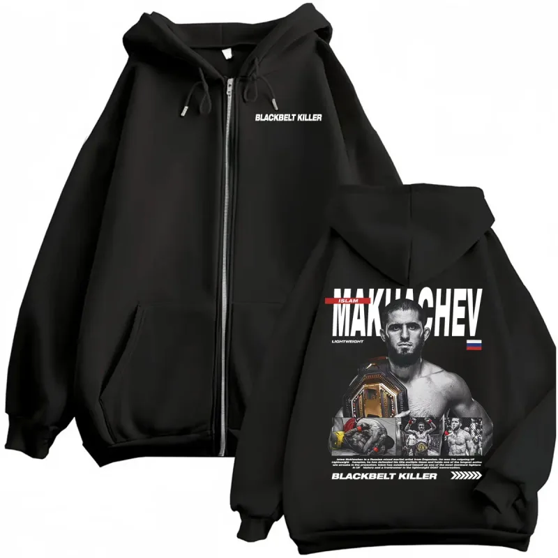 Islam Makhachev Blackbelt Killer Zip Up Hoodies Men Women Fashion Violence Aesthetic Sweatshirt Jacket High Quality Zipper Coats — image 1
