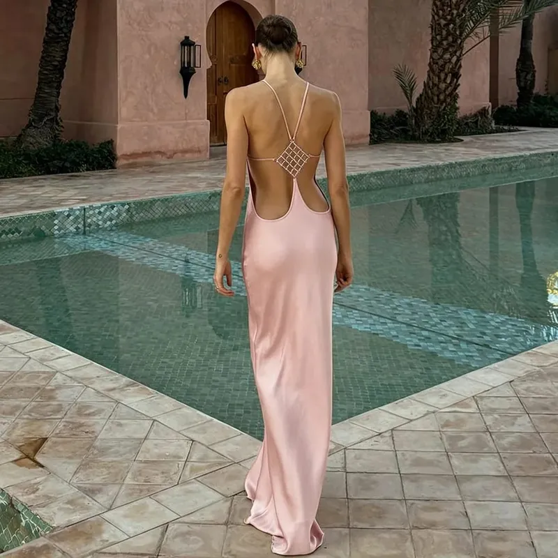 Cryptographic Vacation Women's Casual Dresses Sexy Socialite Style Long Dress Rhinestone Decor Slim Solid Backless Women's Gowns — image 9