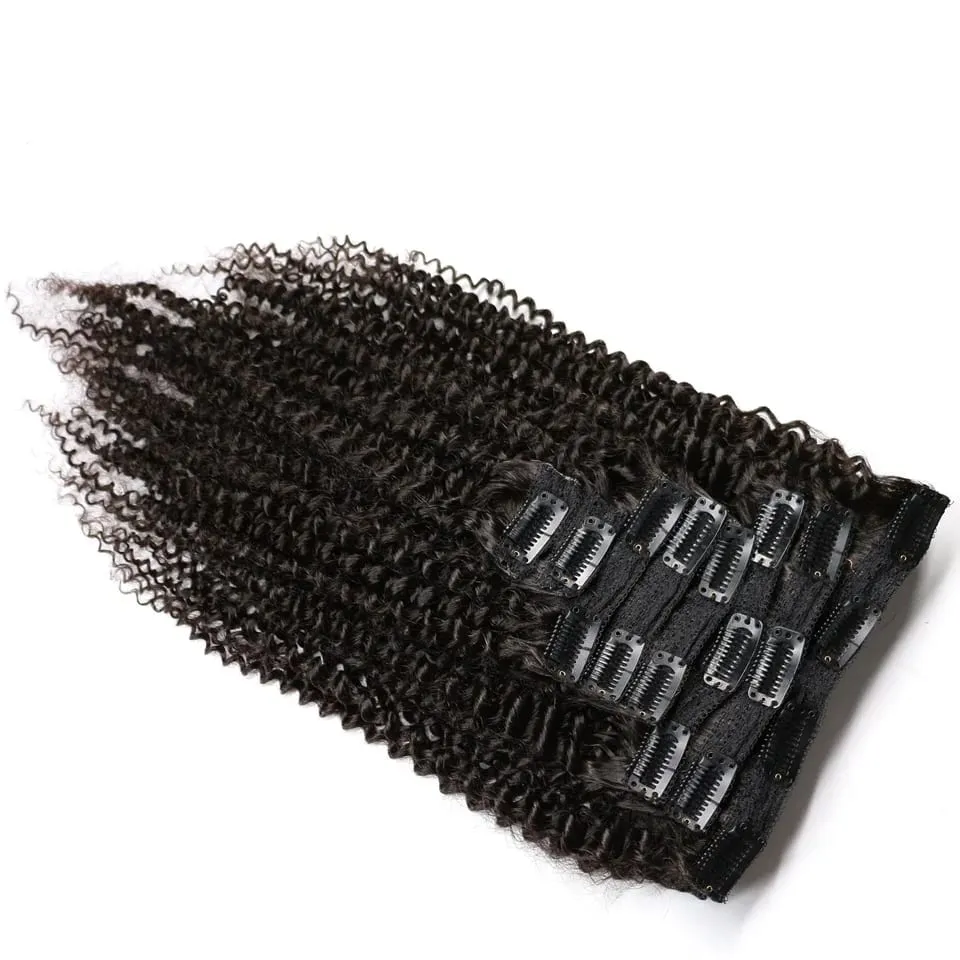 Kinky Curly Clip In Human Hair Extensions Full Head For Women Afro Kinky Curly Clip In Extension Virgin Curly Hair Extensions