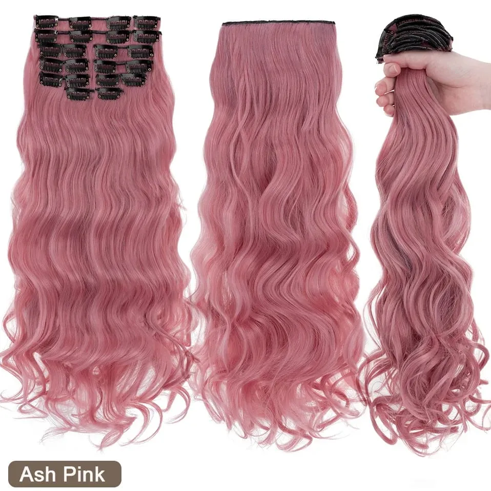 180g 12PCS Wavy Clip in Hair Extensions 22" Long Synthetic Thick Clip On Hair Extensions for Women Full Head Hairpiece — image 6