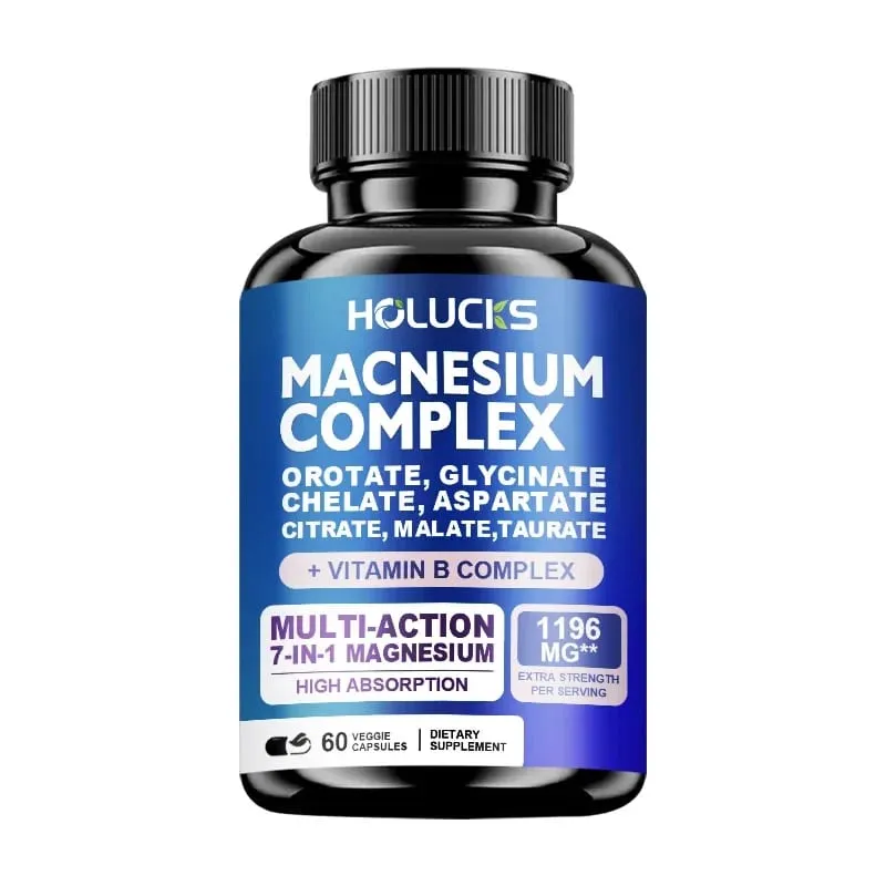 Magnesiumkomplex 1000 mg Nahrungsergänzungsmittel mit den Vitaminen C, E, B1, B2, B6, B12, chelatisiertes Magnesiumglycinat, Malat, Taurat und Citrat