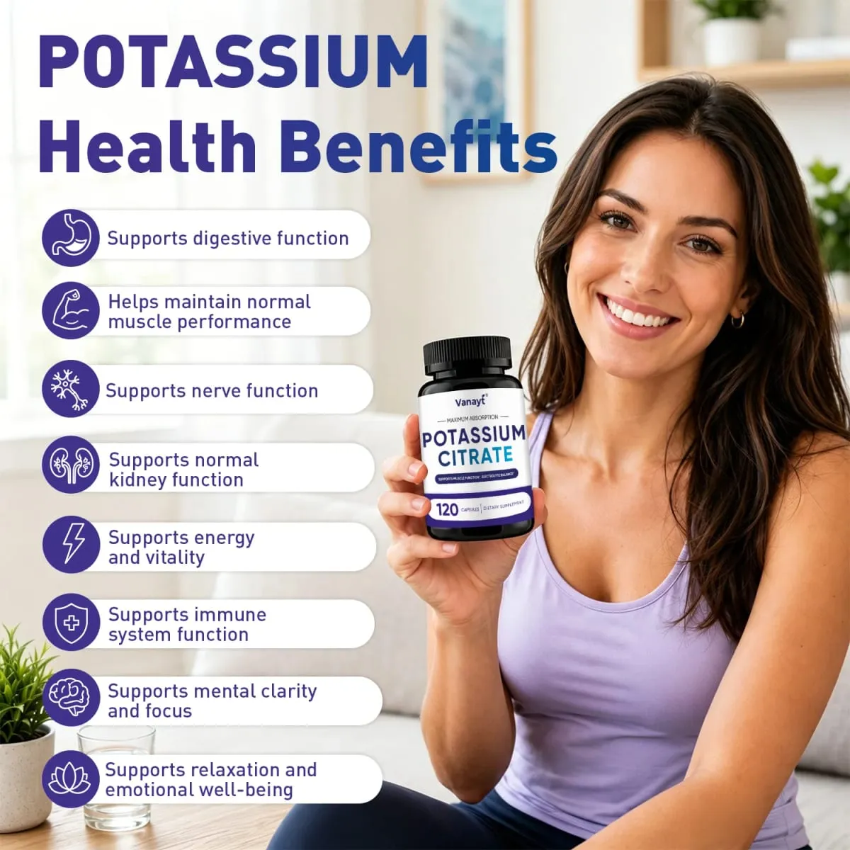 Potassium Citrate - Maintain Electrolyte Balance Support Muscle Bone Blood Vessel and Heart Health - 120 Capsules