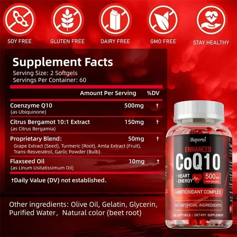 CoQ10 Supplement - Promotes Cardiovascular and Heart Health Antioxidant Provides Energy for Overall Health — image 2