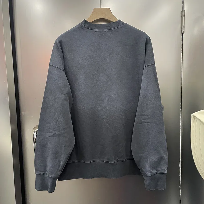 26FW Heavy Fabric Cotton Loose Rhinestone Rivet Satoshi Nakamoto Sweatshirts Men Women Vintage Charcoal Gray Green Pullovers — image 3