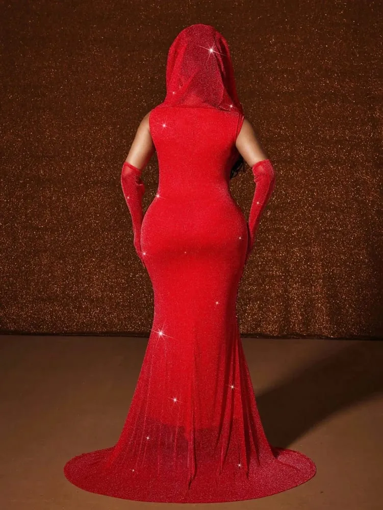 Plus Size Hat Sexy Waistband Hot Gold Fish Tail Swing Long Solid Colour Fishtail Slim Package Hip Dress Hooded — image 4