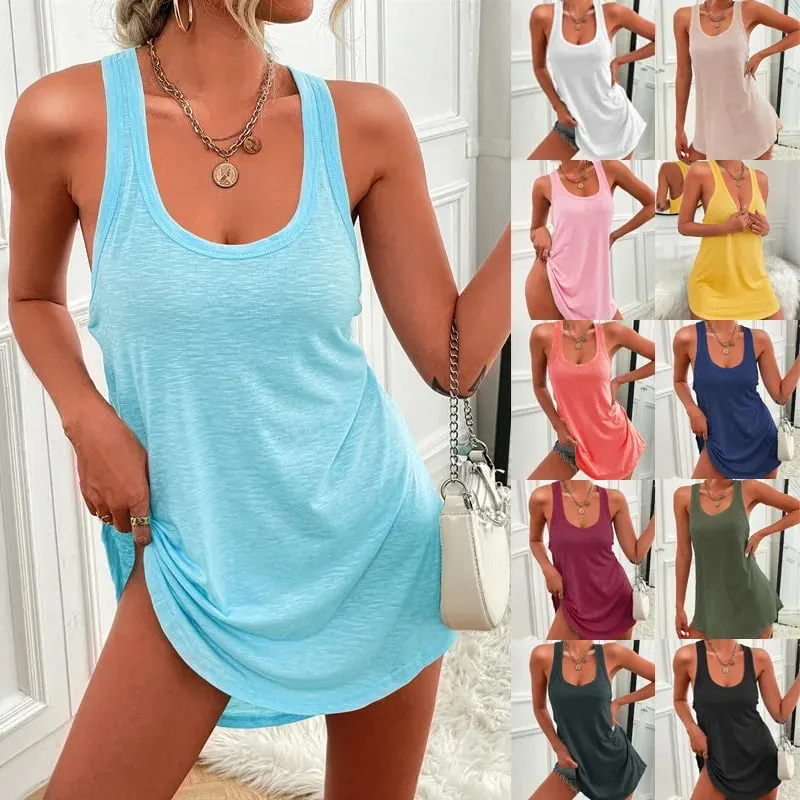 Summer Women's Pure Color U-Neck Sleeveless Camisole Dress Casual Versatile Short Skirt for Comfortable Warm Weather Fashion — image 2
