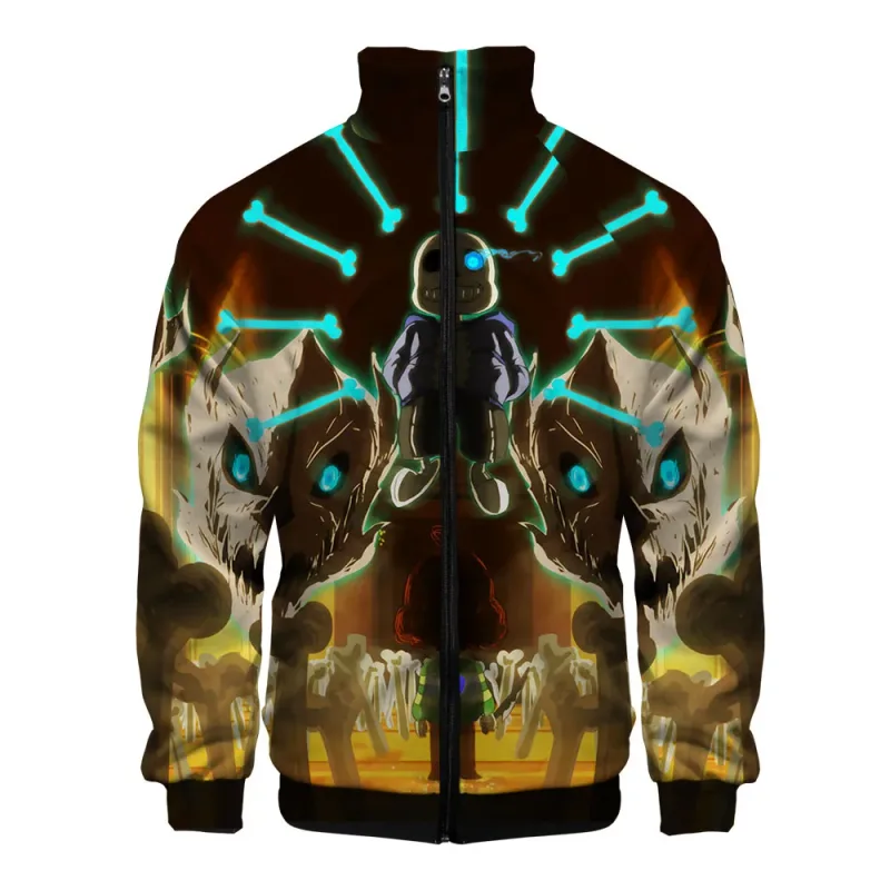 Luxury Popular Sans Undertale 3D Print Zipper Raglan Jacket Windbreaker Boys/Girls Comfortable Stand Collar Jackets Coats — image 10