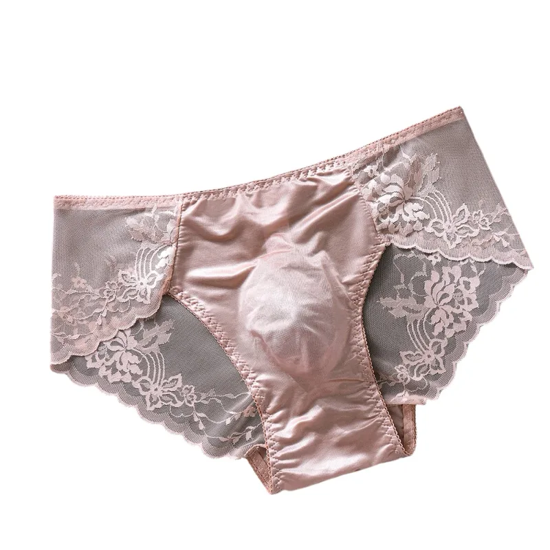 Men Lace Briefs Seamless Ice Silk Briefs Underwear 3D Bulge Pouch Low Waist Gay Panties
