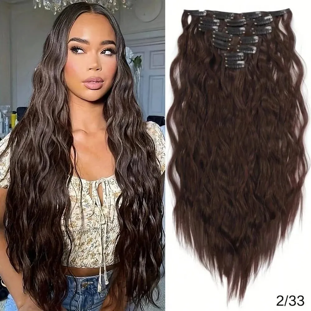 Synthetic Clip In Hair Extensions 7PCS Set Kinky Curly 20inch Long Clip On Hairpiece Style For Women Girls Daily Party