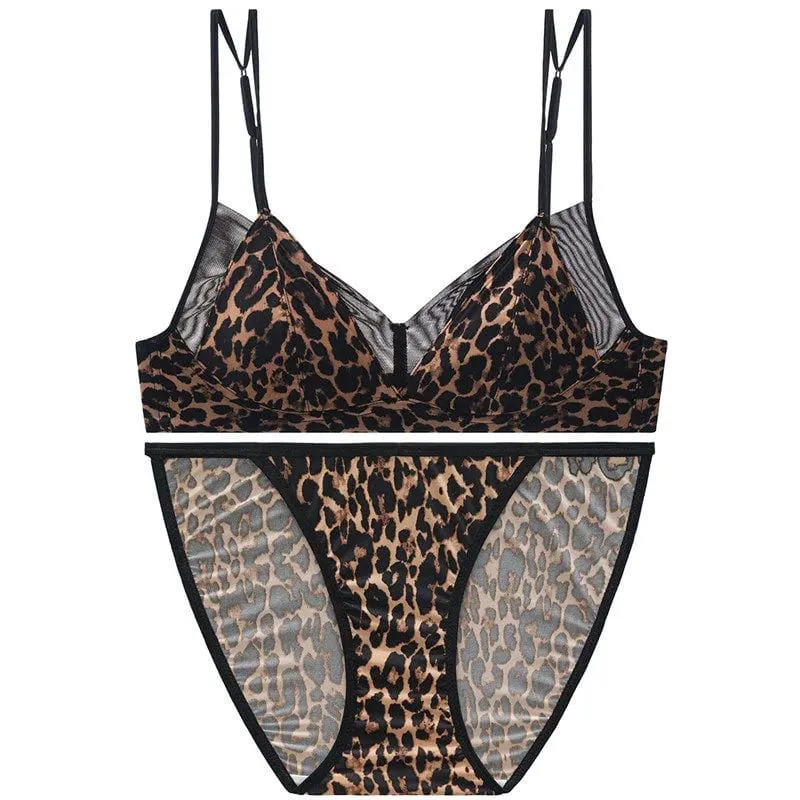 Popular Leopard Pattern Bralette Set Wire Free Soft Padded Small Breast Lift French Minimalist Women Everyday Lingerie 32A-38BC — image 11
