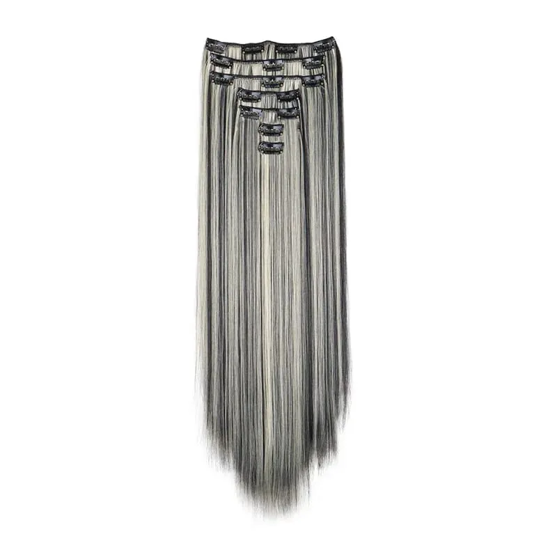 Long Straight Hairstyle 16 Clips 7 Pcs/Set Hair Extensions Natural Synthetic Blonde Black Hairpieces Heat Resistant For Women Kp — image 9