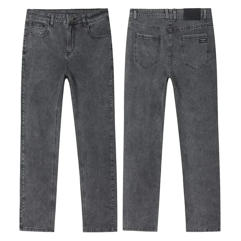 Spring New Men's Slim Fit Elastic Jeans Fashion Gray Comfortable Casual Denim Pants Korean Business Work Straight Black Trousers — image 6