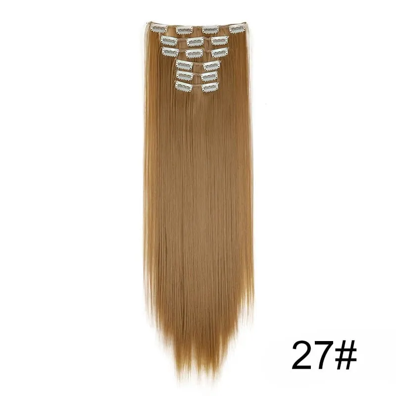 24Inch Synthetic 16 Clips in Hair Extensions Long Straight Hairstyle Blonde Black Hairpieces Heat Resistant False Hair