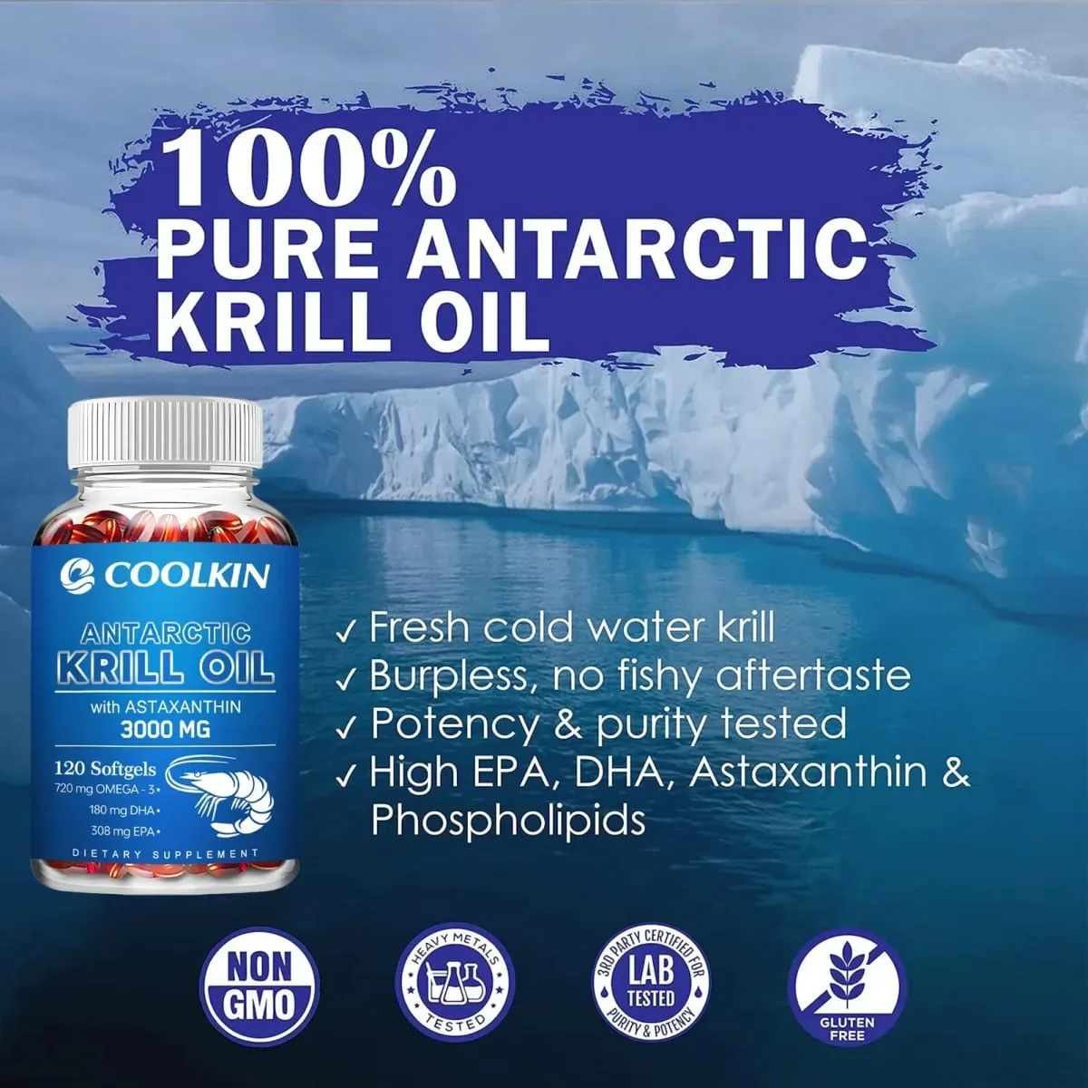 Antarctic Krill Oil 3000mg - with Omega-3 EPA DHA Astaxanthin and Phospholipids - Sustainable Dietary Supplement — image 3