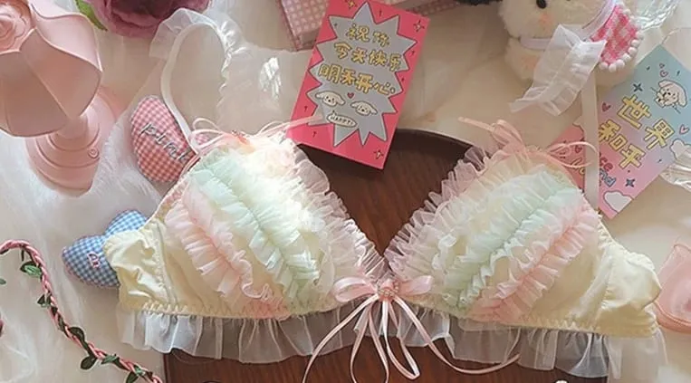 Japanese Lolita Princess Lingerie Women Pure Desire Cake Layer Lace Mesh Cotton Crotch Party Bra Panty Set Cute Comfortable Soft — image 9