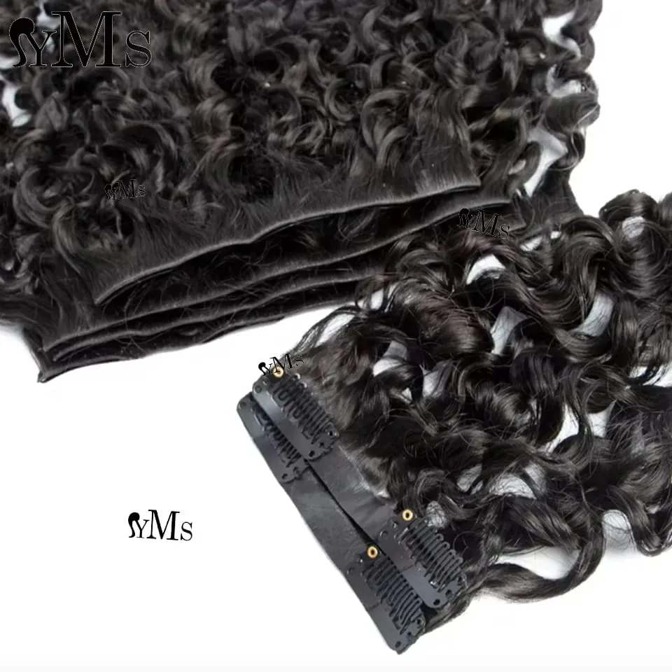 Water Burmese Curly Invisible Seamless Clip Ins Hair Extension YMS 3C4A Burmese Curly Invisible Clip In Full Head Wholesale — image 2
