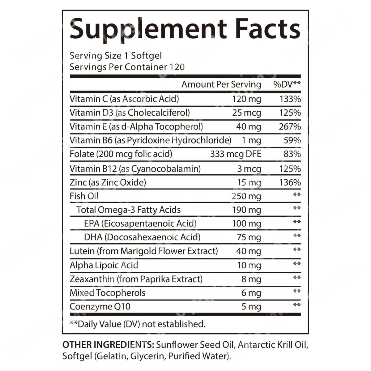 Acentiallabs Lutein Zeaxanthin Softgels 40mg Lutein & 8mg Zeaxanthin 120 นับตัวกรองแสงสีฟ้า Macular Protection Eye Care — image 3
