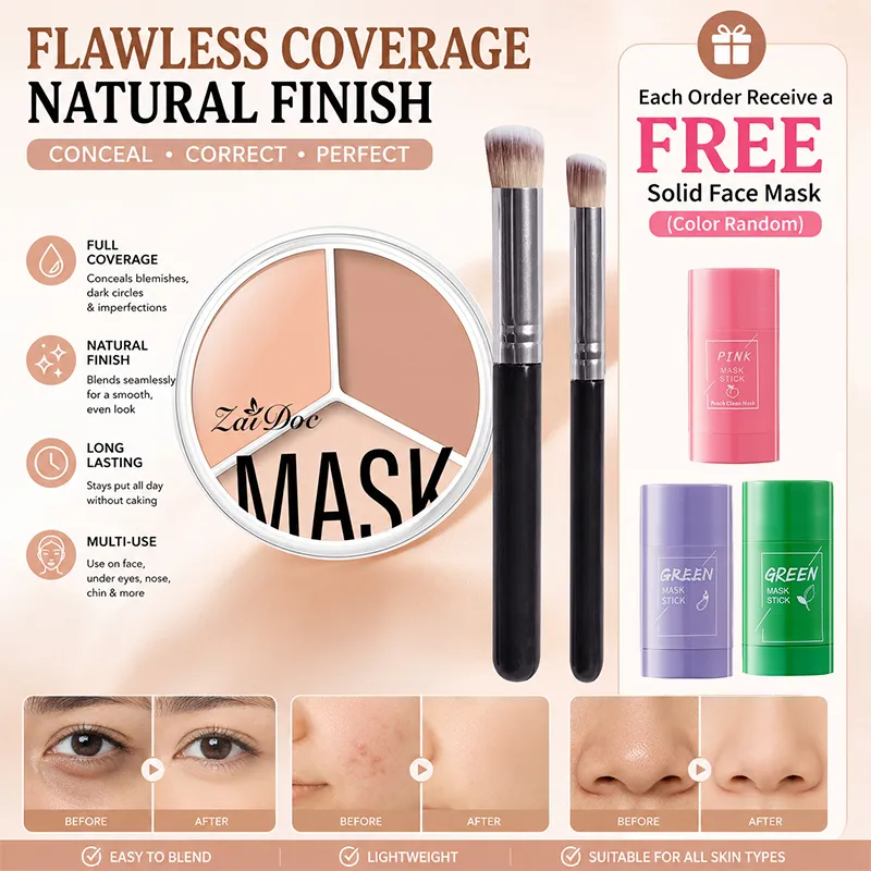 ZaiDoc 3 Colors Concealer Palette Full Coverage Long Lasting Cream Corrector for Acne Dark Circles Eye Bags Natural Makeup 15g Each — image 1