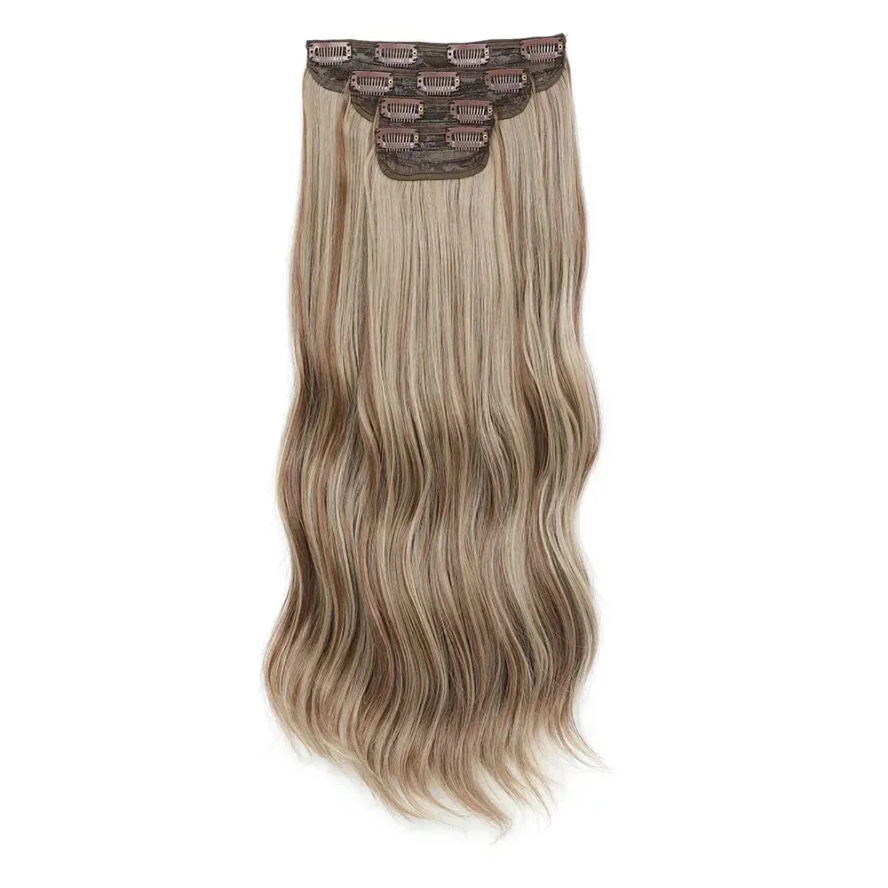 4Pcs/Set 11 Clips 22 Inches 220g Beach Waves Clip in Hair Extensions Sandy Blonde Champagne Heat Resistant Synthetic Hairpiece — image 9