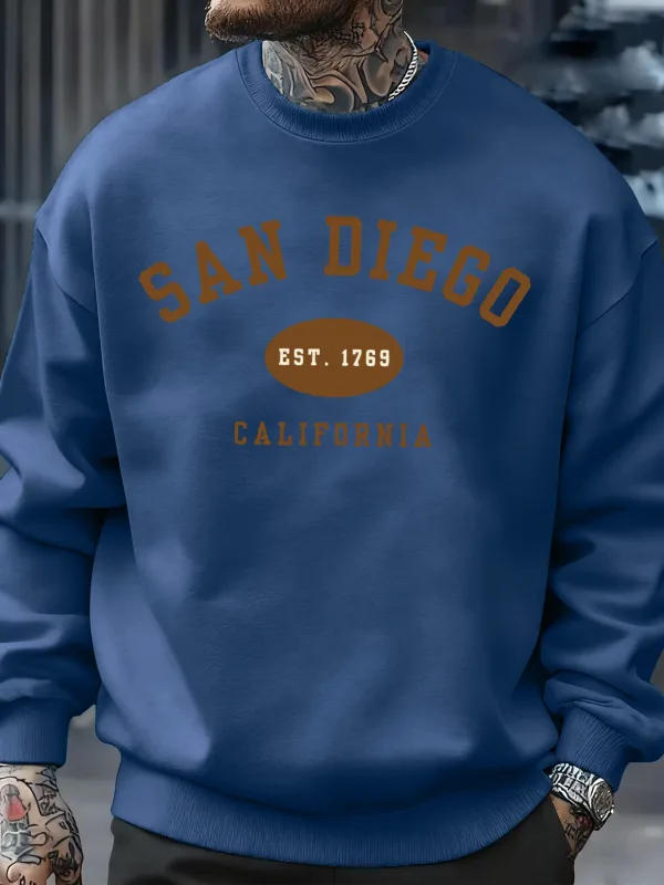 San Diego California Letter Printed Men Pullover Sweatshirts Soft Fleece Sweatshirt Crewneck Casual Clothes Oversized Streetwear — image 7