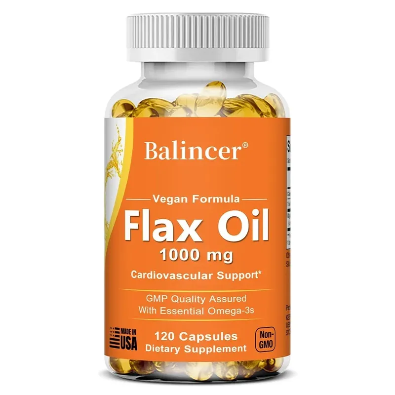 Flaxseed Oil 1000mg + Omega-3 Capsules Plant-Based Omega 3-6-9 Heart Brain Eye Joint Skin Immune & Cardiovascular Support