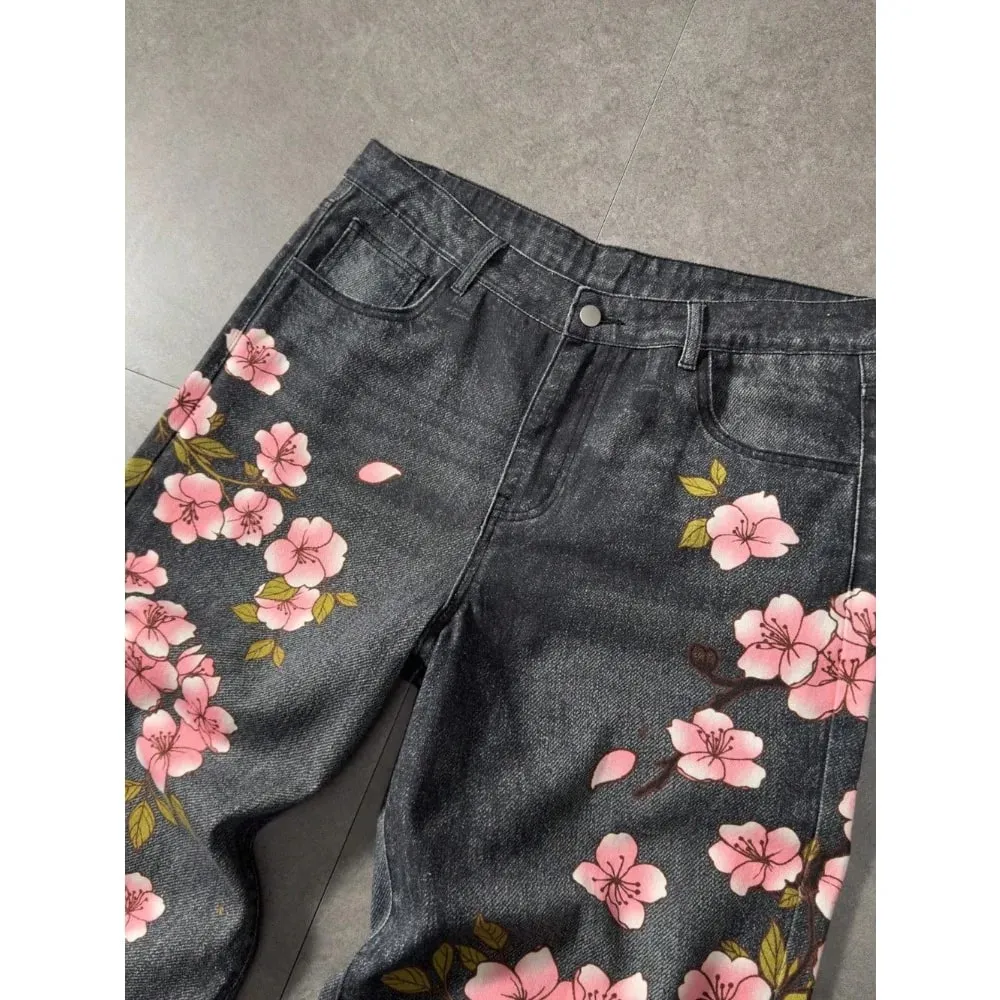 Y2K retro casual fashion high street pattern men's jeans floral tiger pattern loose high waist wide leg casual women's jeans — image 6