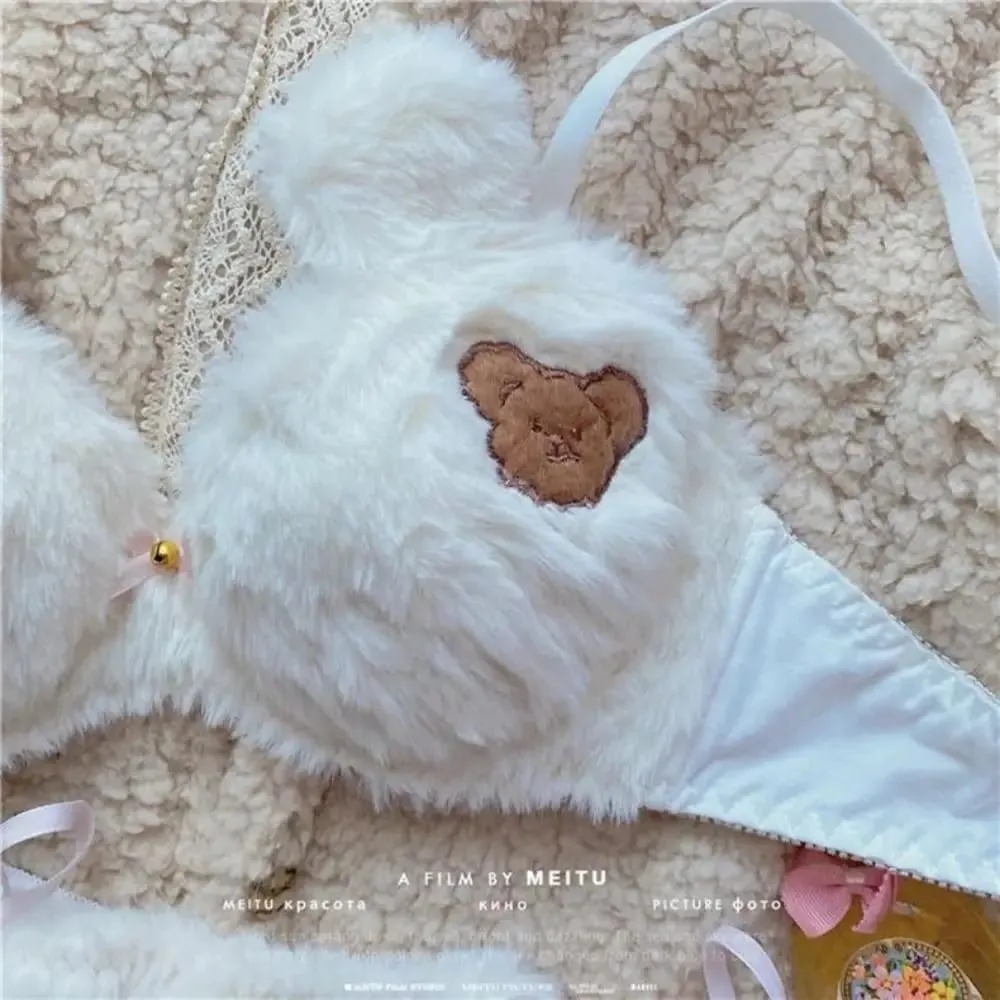 Fashion Women Lingerie Set No Steel Ring Soft Girl Warm Underwear Panties Suit Cartoon Bear Winter Bra & Brief Sets Women — image 3