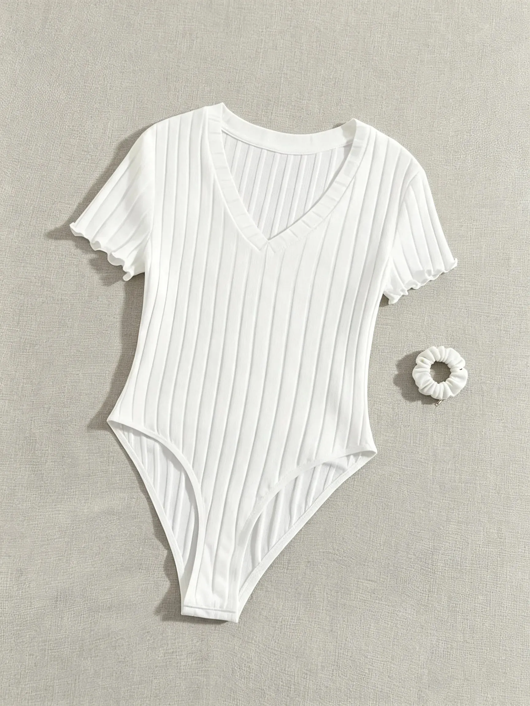 Lettuce Trim Ribbed Bodysuit Women's Sleeveless High Waist Bottom Control Shapewear for Slimming Effect — image 2